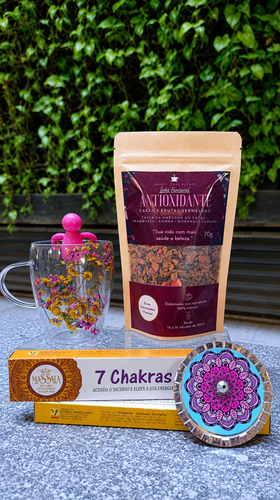 Kit Blend Antioxidante + Xícara + Infusor de Boneco + Incenso + Porta-Incenso