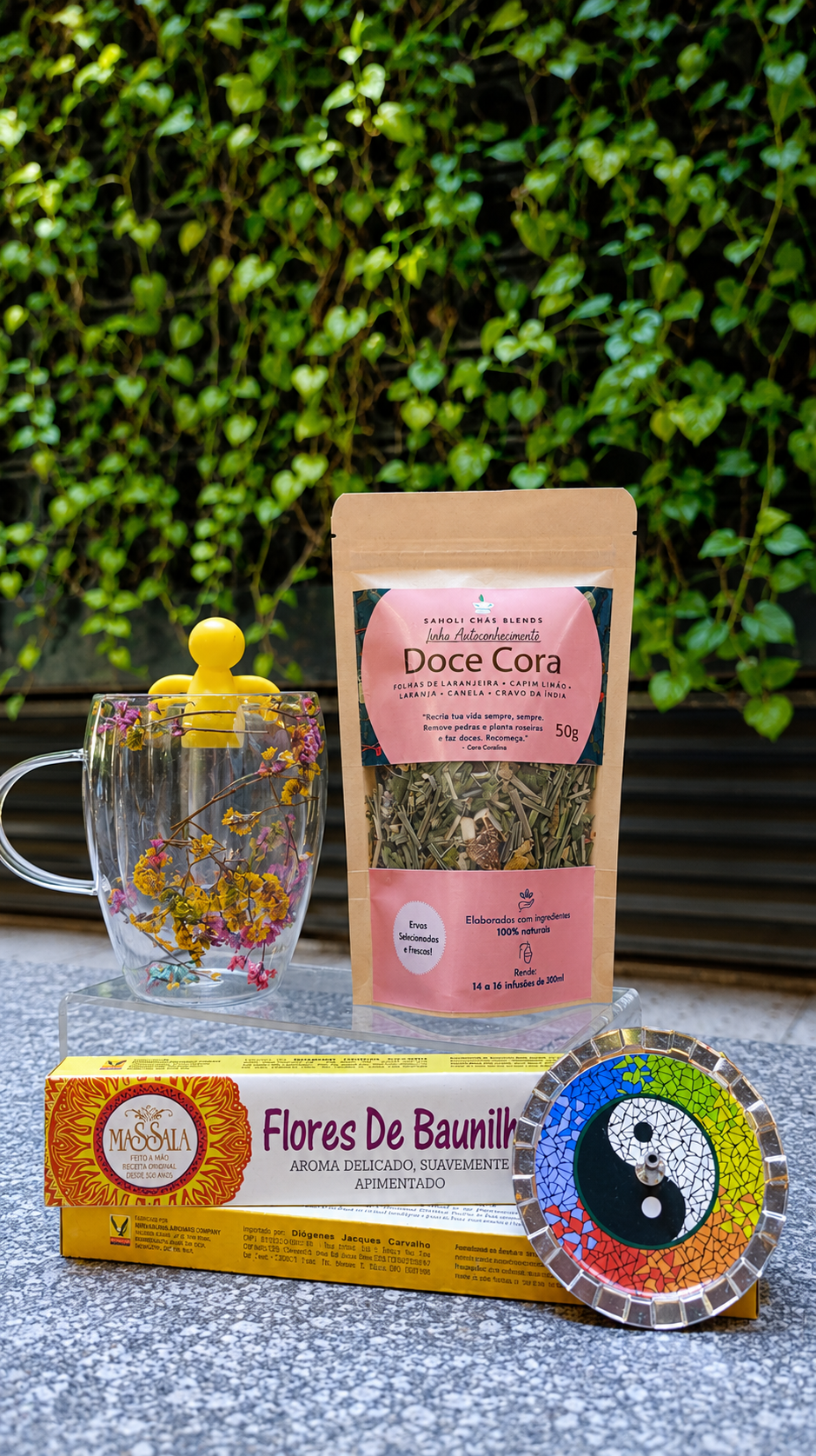 Kit Blend Doce Cora + Xícara + Infusor de Boneco + Incenso + Porta Incenso