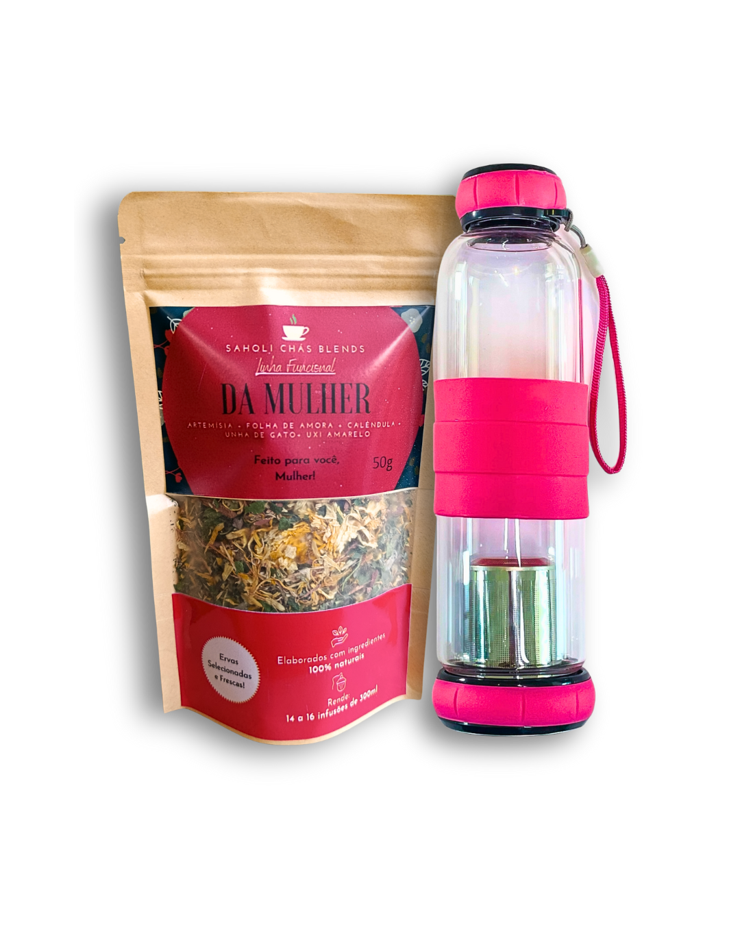 KIT: Blend da Mulher + Garrafa rosa com infusor